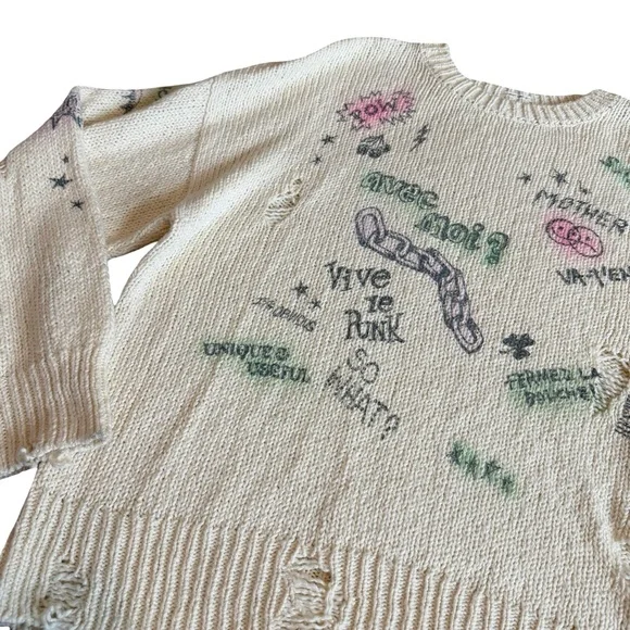 Mother The Biggie Jumper Vive Le Punk Pullover Sweater Crew Neck Stretch Medium